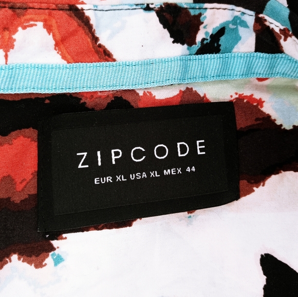 Zip code button down abstract art short sleeve 100% cotton shirt XL - Picture 5 of 8